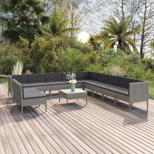 12-Delige Loungeset Met Kussens Poly Rattan Grijs