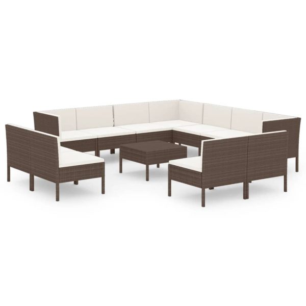 12-Delige Loungeset Met Kussens Poly Rattan Bruin - Afbeelding 2