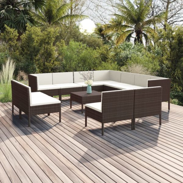 12-Delige Loungeset Met Kussens Poly Rattan Bruin