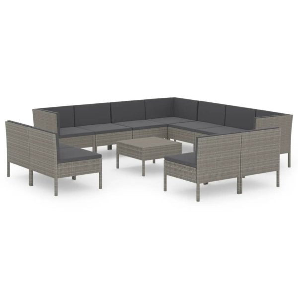 12-Delige Loungeset Met Kussens Poly Rattan Grijs - Afbeelding 2