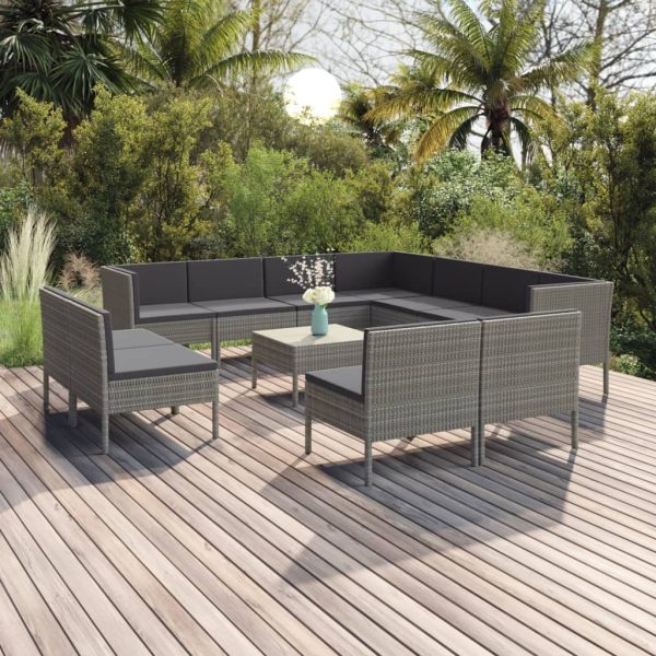 12-Delige Loungeset Met Kussens Poly Rattan Grijs