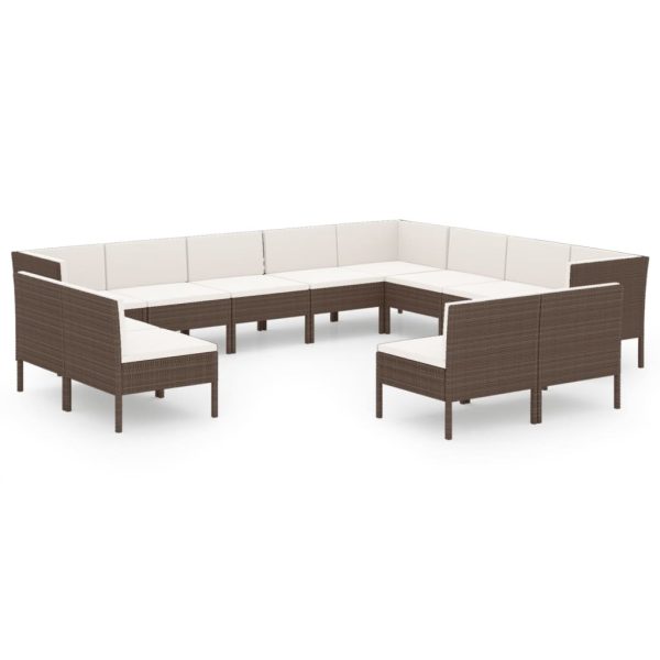 12-Delige Loungeset Met Kussens Poly Rattan Bruin - Afbeelding 2