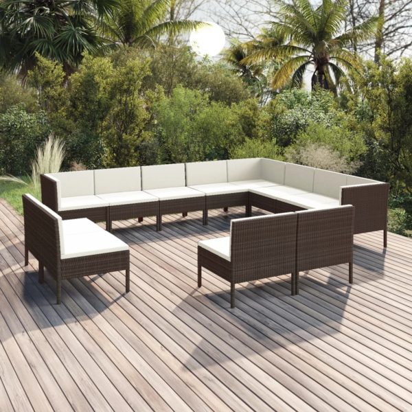 12-Delige Loungeset Met Kussens Poly Rattan Bruin