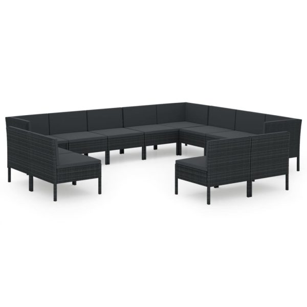 12-Delige Loungeset Met Kussens Poly Rattan Zwart - Afbeelding 2