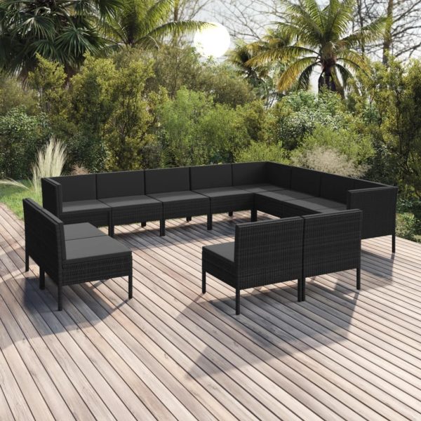 12-Delige Loungeset Met Kussens Poly Rattan Zwart