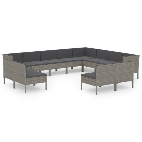 12-Delige Loungeset Met Kussens Poly Rattan Grijs - Afbeelding 2