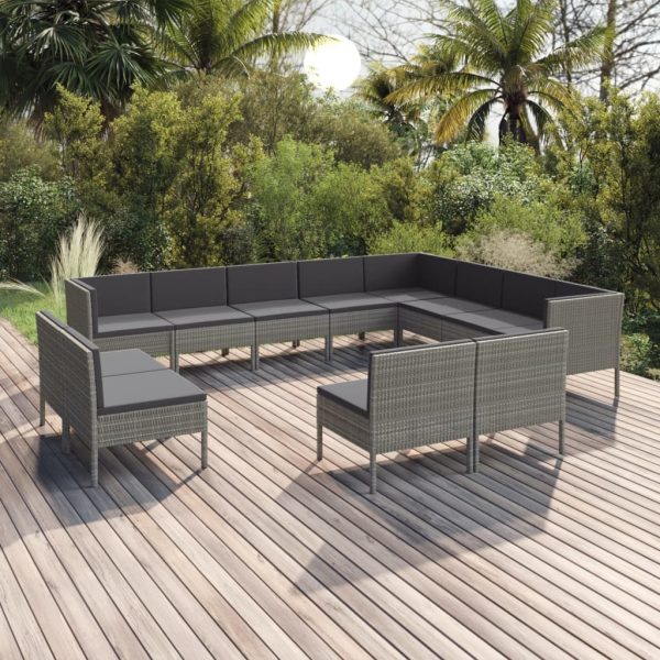 12-Delige Loungeset Met Kussens Poly Rattan Grijs