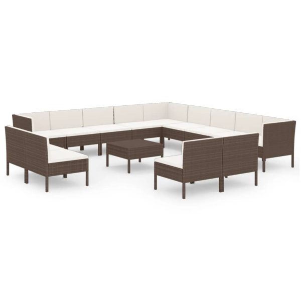 14-Delige Loungeset Met Kussens Poly Rattan Bruin - Afbeelding 2