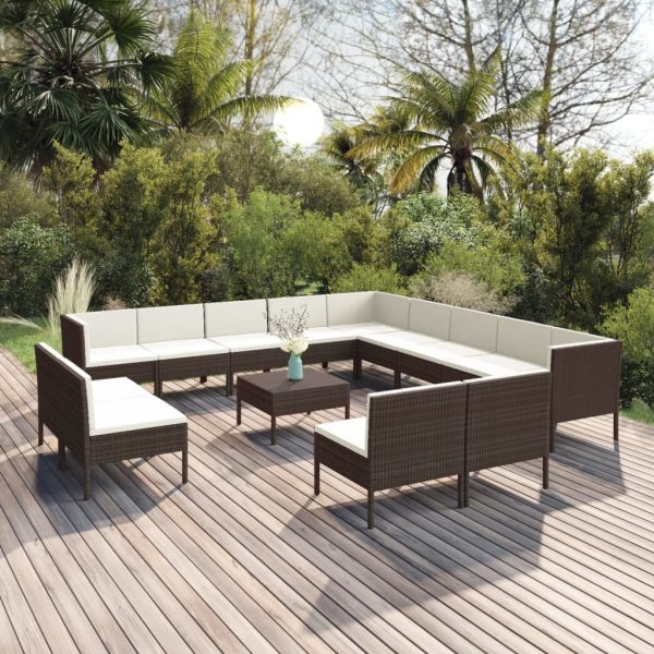 14-Delige Loungeset Met Kussens Poly Rattan Bruin