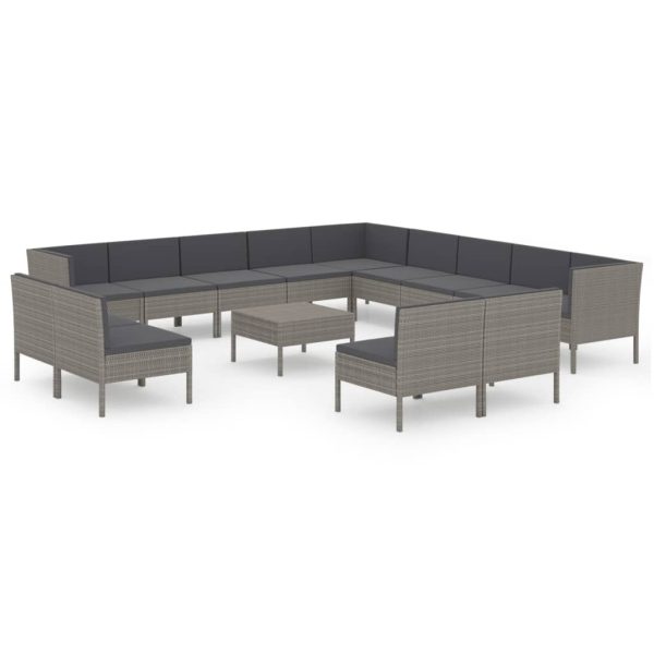 14-Delige Loungeset Met Kussens Poly Rattan Grijs - Afbeelding 2