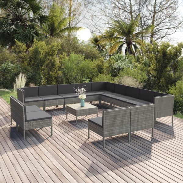 14-Delige Loungeset Met Kussens Poly Rattan Grijs