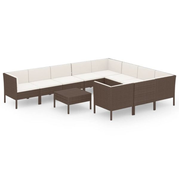 1 Loungeset Met Kussens Poly Rattan Bruin - Afbeelding 2