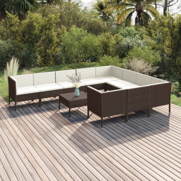 1 Loungeset Met Kussens Poly Rattan Bruin