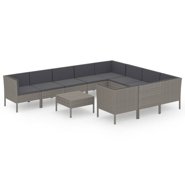 1 Loungeset Met Kussens Poly Rattan Grijs - Afbeelding 2