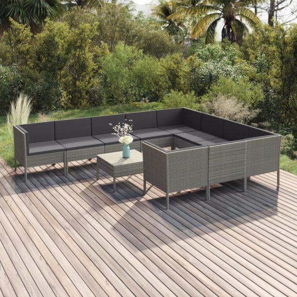 1 Loungeset Met Kussens Poly Rattan Grijs