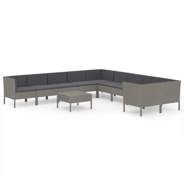 1 Loungeset Met Kussens Poly Rattan Grijs - Afbeelding 2