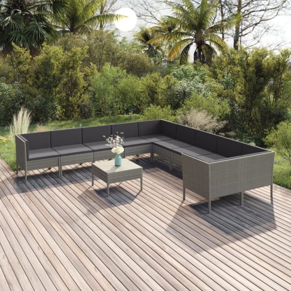 1 Loungeset Met Kussens Poly Rattan Grijs