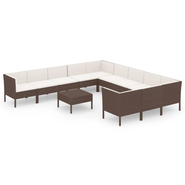 12-Delige Loungeset Met Kussens Poly Rattan Bruin - Afbeelding 2