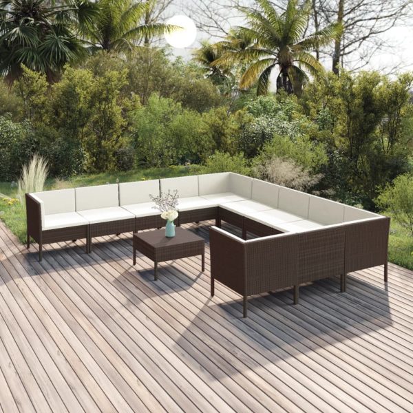 12-Delige Loungeset Met Kussens Poly Rattan Bruin