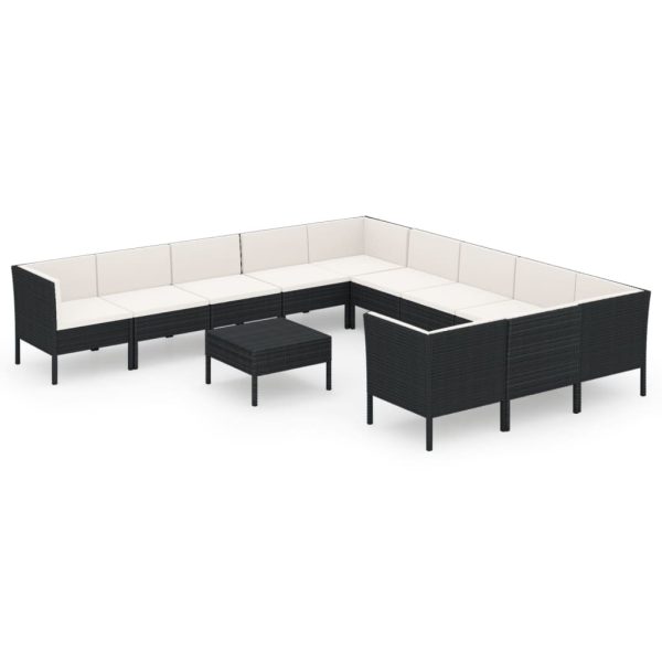 12-Delige Loungeset Met Kussens Poly Rattan Zwart - Afbeelding 2