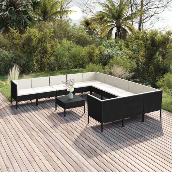 12-Delige Loungeset Met Kussens Poly Rattan Zwart