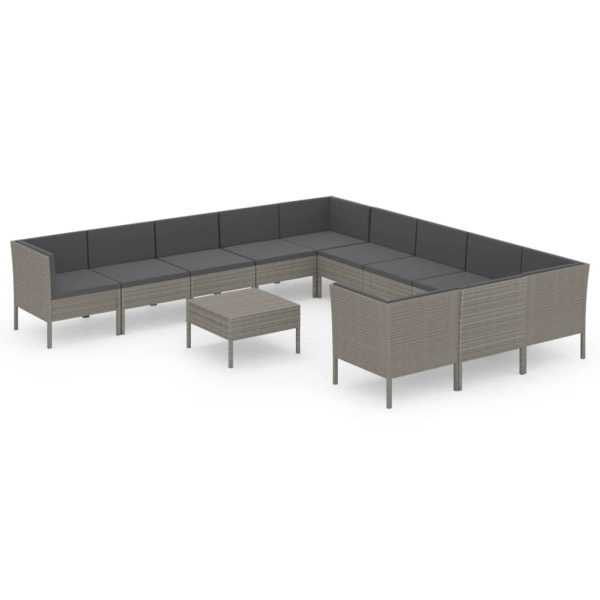 12-Delige Loungeset Met Kussens Poly Rattan Grijs - Afbeelding 2