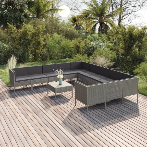 12-Delige Loungeset Met Kussens Poly Rattan Grijs