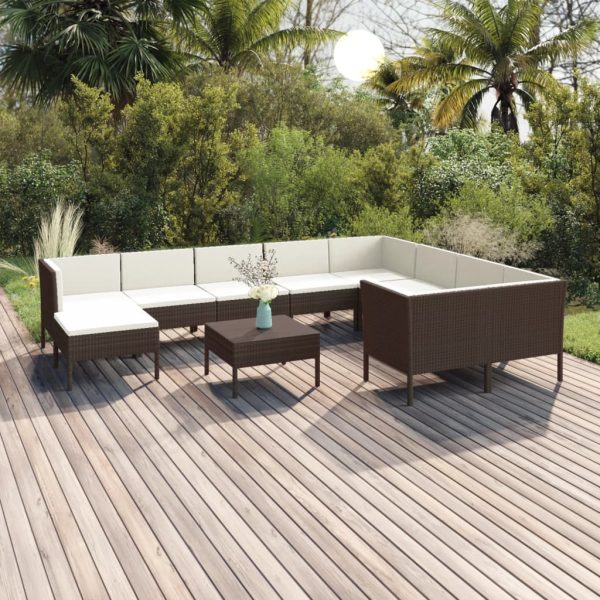 1 Loungeset Met Kussens Poly Rattan Bruin