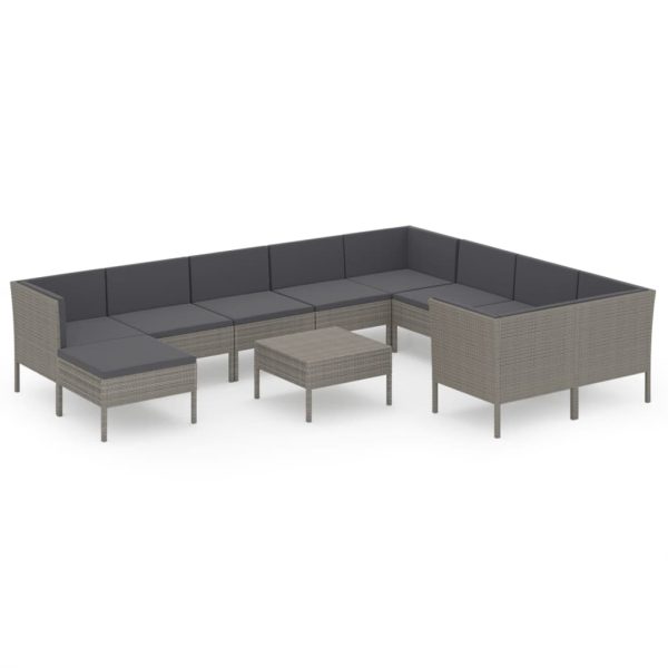 1 Loungeset Met Kussens Poly Rattan Grijs - Afbeelding 2