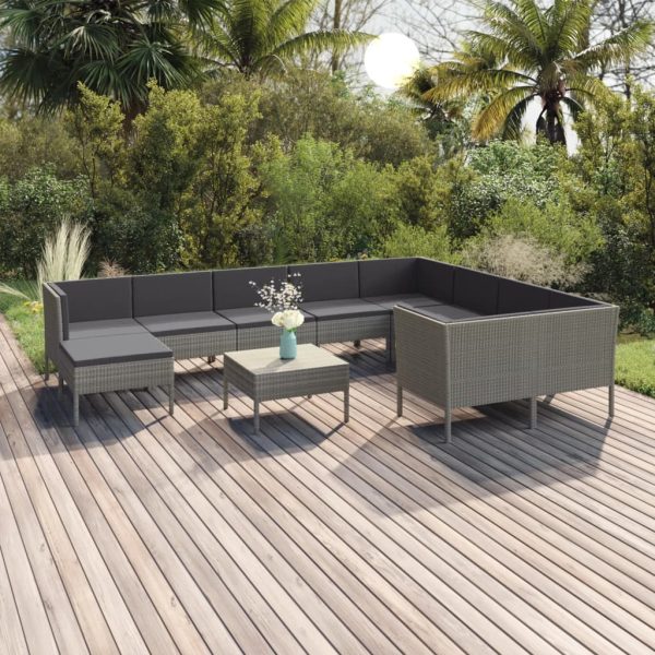 1 Loungeset Met Kussens Poly Rattan Grijs