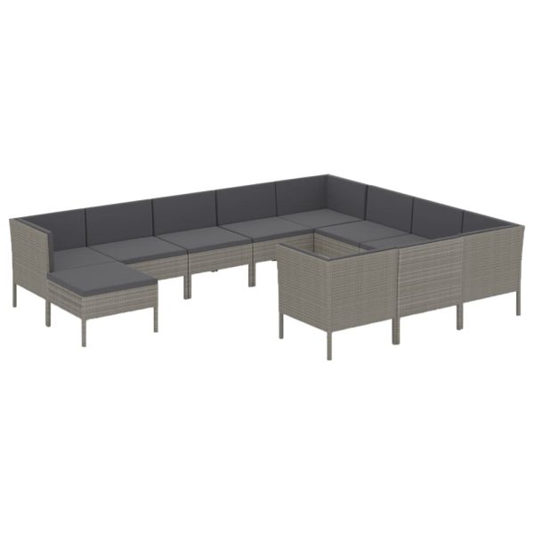 1 Loungeset Met Kussens Poly Rattan Grijs - Afbeelding 2