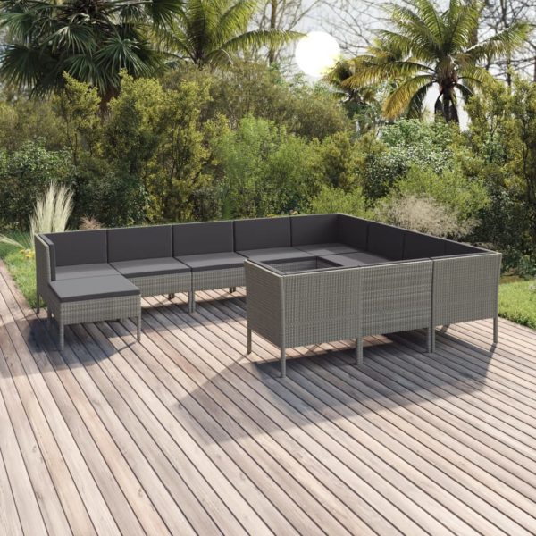 1 Loungeset Met Kussens Poly Rattan Grijs