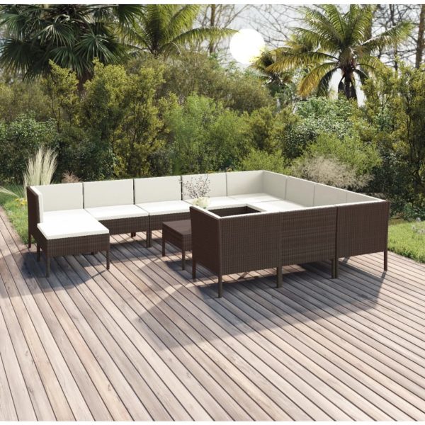 12-Delige Loungeset Met Kussens Poly Rattan Bruin