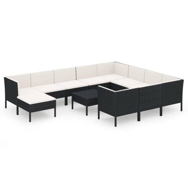 12-Delige Loungeset Met Kussens Poly Rattan Zwart - Afbeelding 2