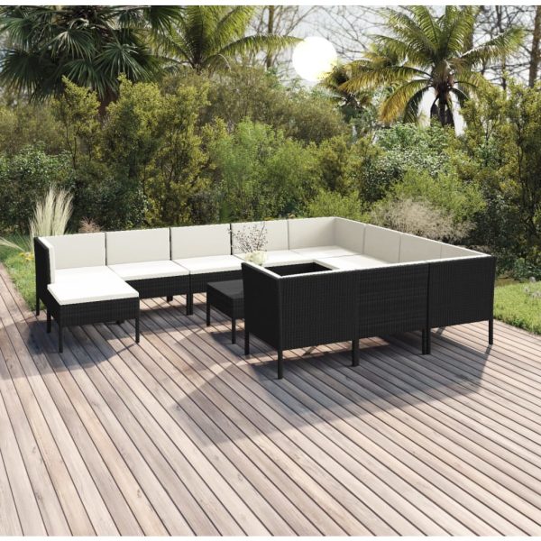 12-Delige Loungeset Met Kussens Poly Rattan Zwart