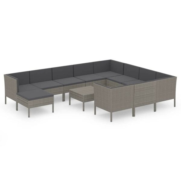 12-Delige Loungeset Met Kussens Poly Rattan Grijs - Afbeelding 2