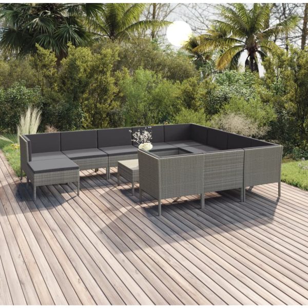 12-Delige Loungeset Met Kussens Poly Rattan Grijs