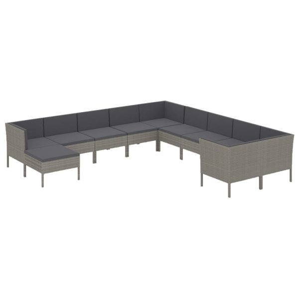 1 Loungeset Met Kussens Poly Rattan Grijs - Afbeelding 2