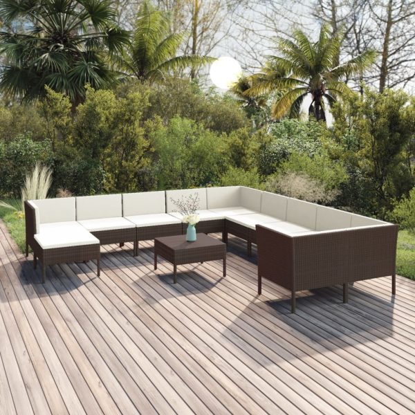 12-Delige Loungeset Met Kussens Poly Rattan Bruin