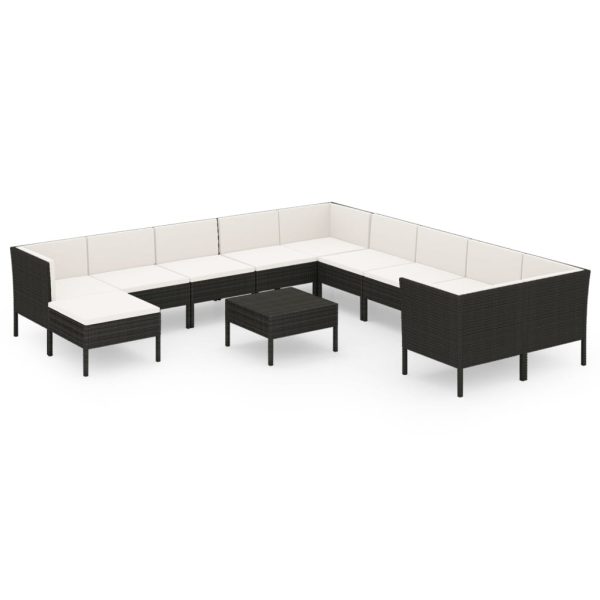 12-Delige Loungeset Met Kussens Poly Rattan Zwart - Afbeelding 2