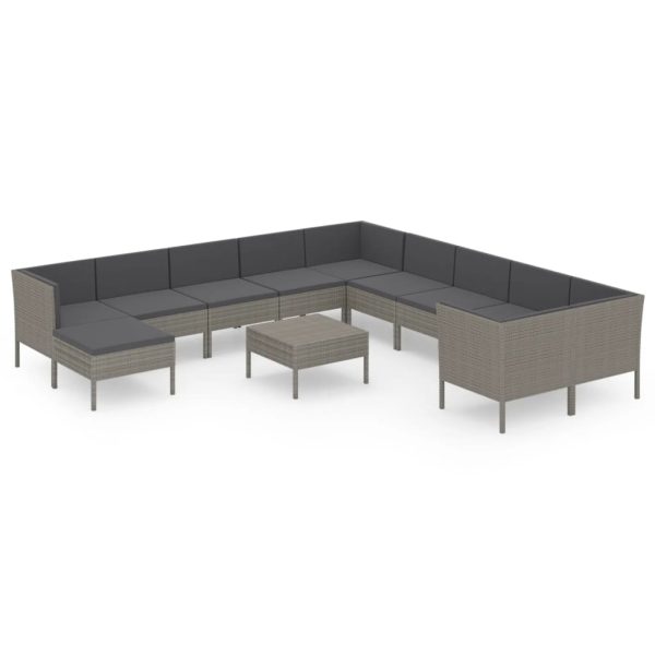 12-Delige Loungeset Met Kussens Poly Rattan Grijs - Afbeelding 2