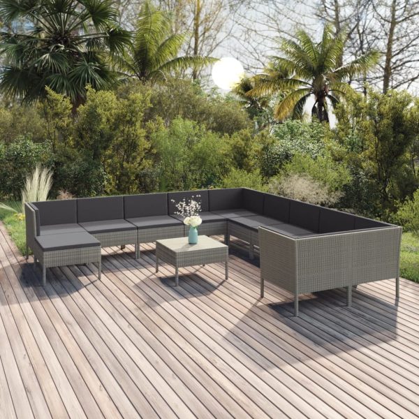 12-Delige Loungeset Met Kussens Poly Rattan Grijs