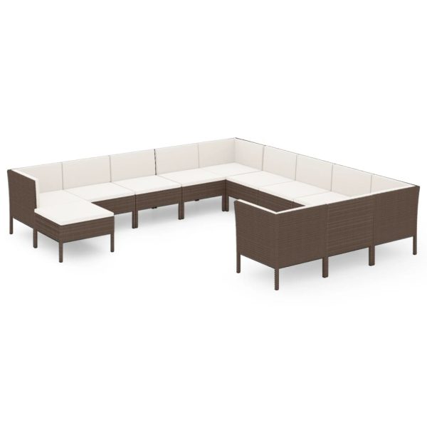 12-Delige Loungeset Met Kussens Poly Rattan Bruin - Afbeelding 2