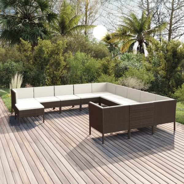 12-Delige Loungeset Met Kussens Poly Rattan Bruin