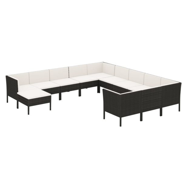 12-Delige Loungeset Met Kussens Poly Rattan Zwart - Afbeelding 2