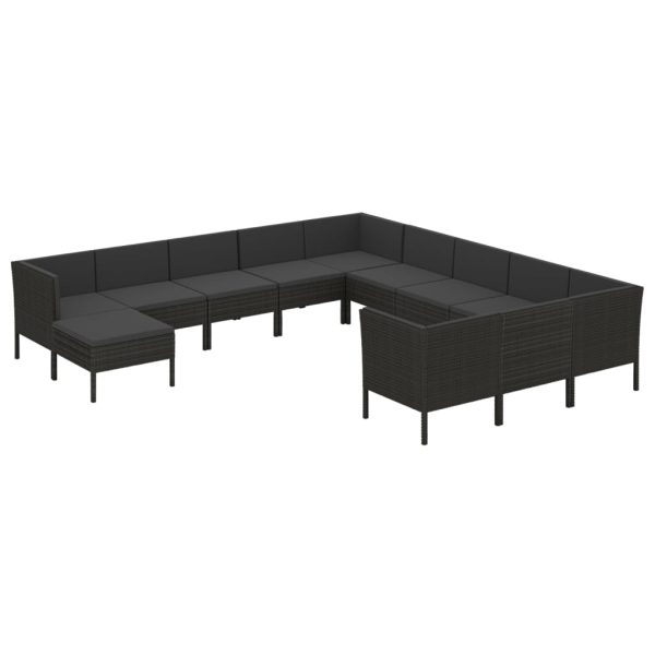 12-Delige Loungeset Met Kussens Poly Rattan Zwart - Afbeelding 2