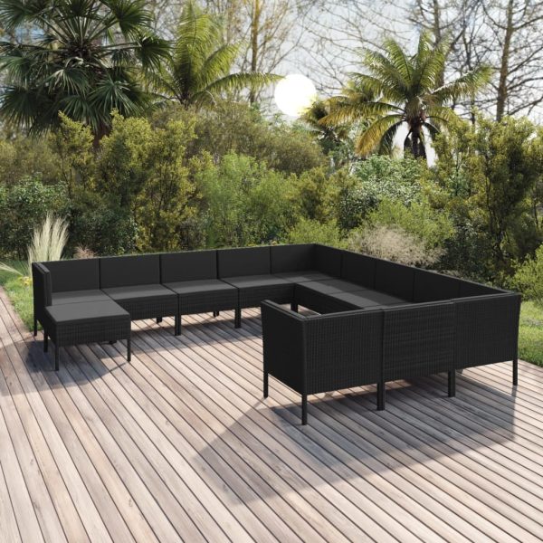 12-Delige Loungeset Met Kussens Poly Rattan Zwart