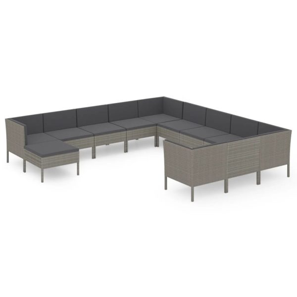 12-Delige Loungeset Met Kussens Poly Rattan Grijs - Afbeelding 2