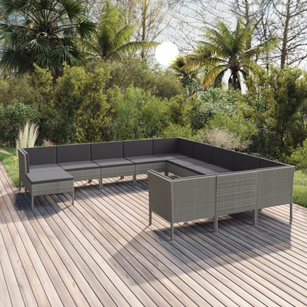 12-Delige Loungeset Met Kussens Poly Rattan Grijs