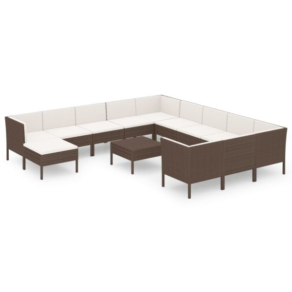 13-Delige Loungeset Met Kussens Poly Rattan Bruin - Afbeelding 2